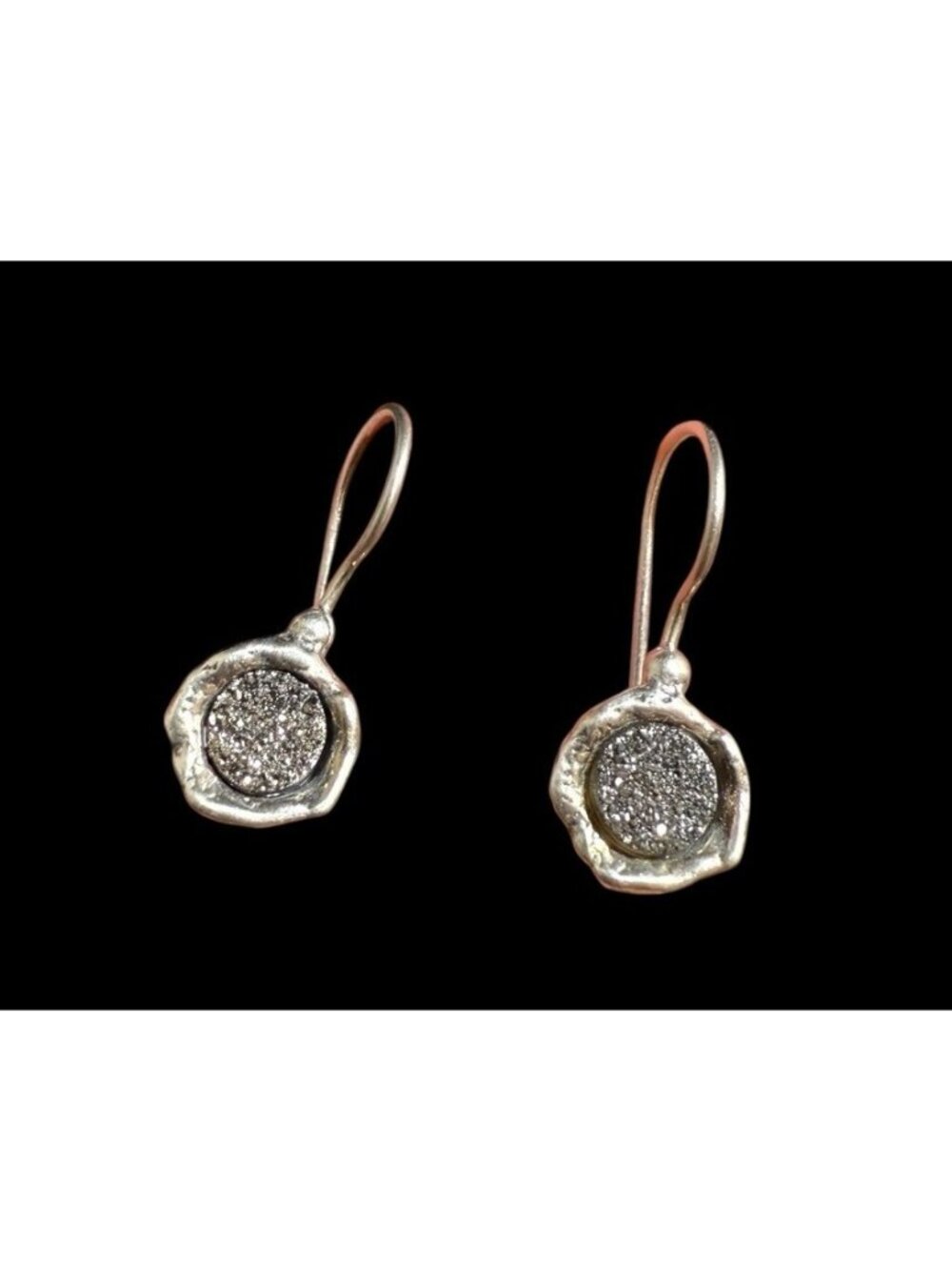 925 Israel Silver Druzy Quartz Hammered Earrings Pierced Hook